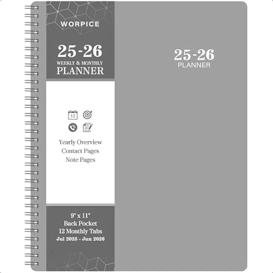 

20252026 Weekly and Monthly Academic 20252026 9 × 11 from JUL. 2025 to JUN. 2026 Inner Pocket Premium Paper Twinwire Binding