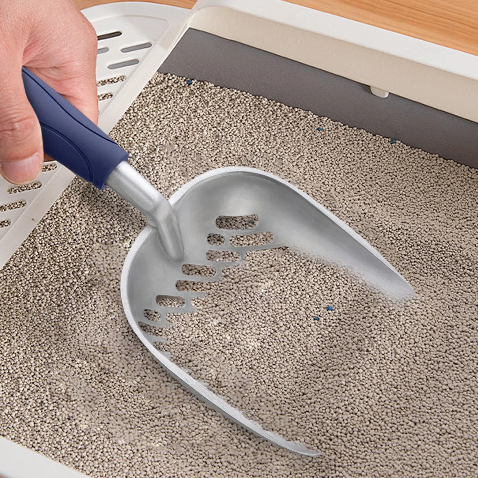 الحيوانات الأليفة القط النفايات مجرفة مقبض طويل الفولاذ المقاوم للصدأ مجرفة معدنية القمامة تصفية القمامة الرمال مغرفة أداة تنظيف الحيوانات الأليفة لوازم القط