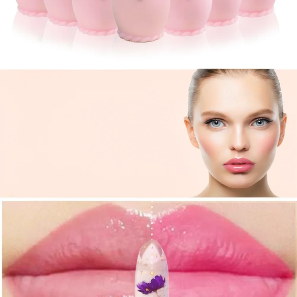 For For Emaymei Transparent Dried Flower Lip Balm Temperature Sensitive Magic Color Changing Jelly Lipstick Waterproof