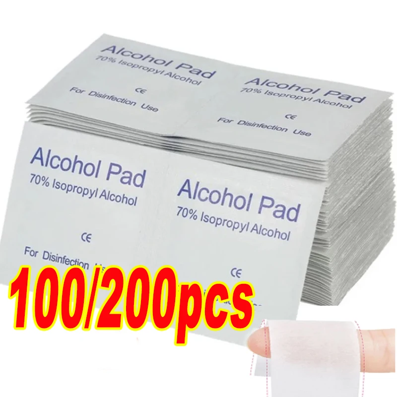 100/200PCS  Individually Wrapped Alcohol Cotton Pads Disposable Alcohol Cotton Pads Disinfecting Mobile Phone Screen Wipes