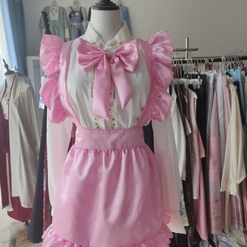 Sexy Pink Maid Cosplay Childish Adults Lolita Plus Size Apron Maid Soft Cute Ruffled Girl Party Princess Apron Waitress Outfits