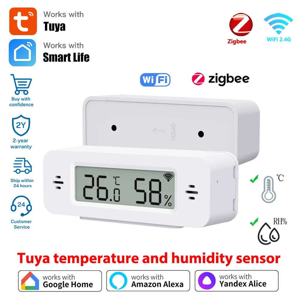 Tuya Zigbee or WiFi MiNi Temperature Humidity Sensor For hogar inteligente Thermometer Work with Google Home Alice Alexa