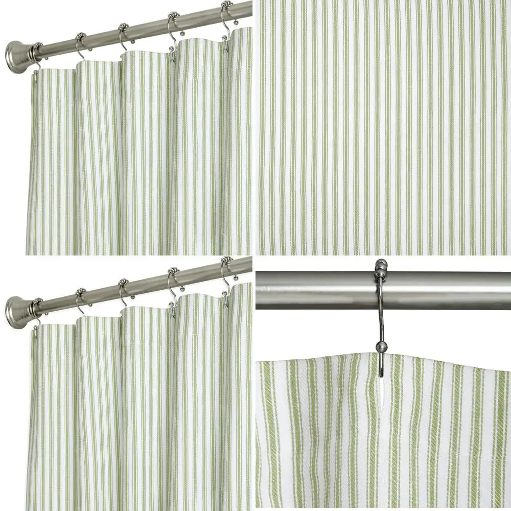 

Зелено-белая полосатая хлопковая занавеска для душа, 72x84 дюйма, очень длинная