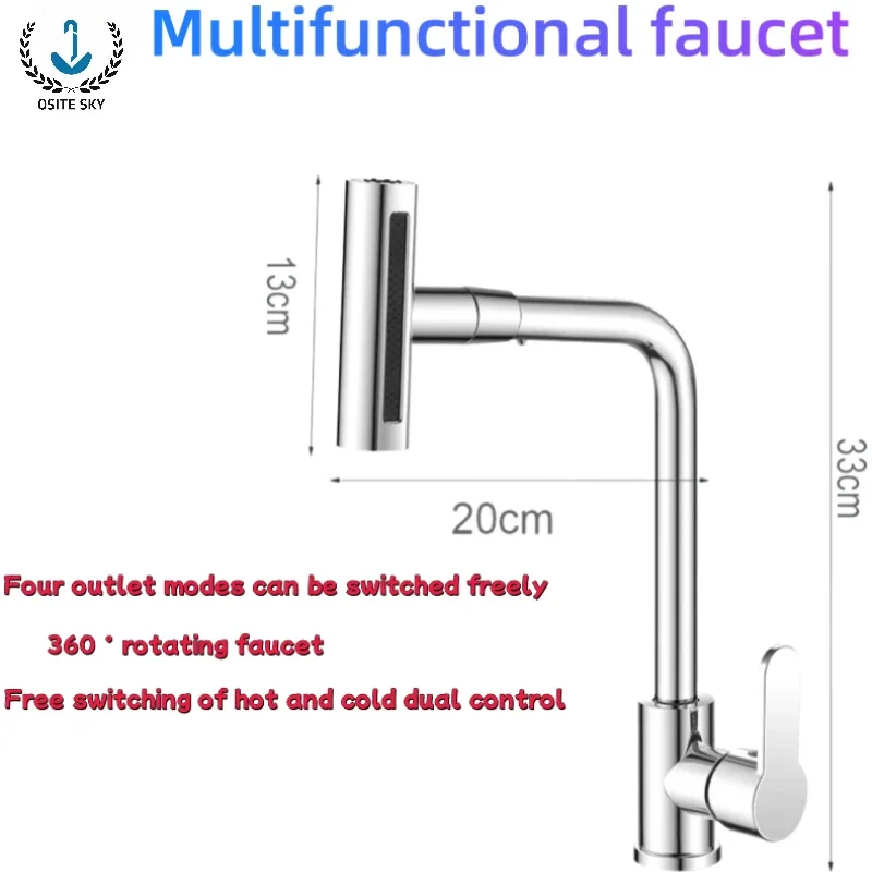 Kitchen Faucet Universal Rotating Swing Arm Multifunctional Water Outlet Waterfall Knife Scraping Four-speed Sink Faucet