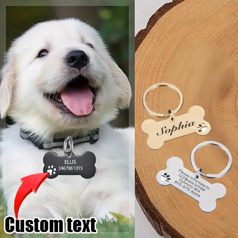 

Customized Personalized Pet Identification Plate Creative Cute Pet Cat and Dog Metal ID Keychain anti-lost Pet Accessories