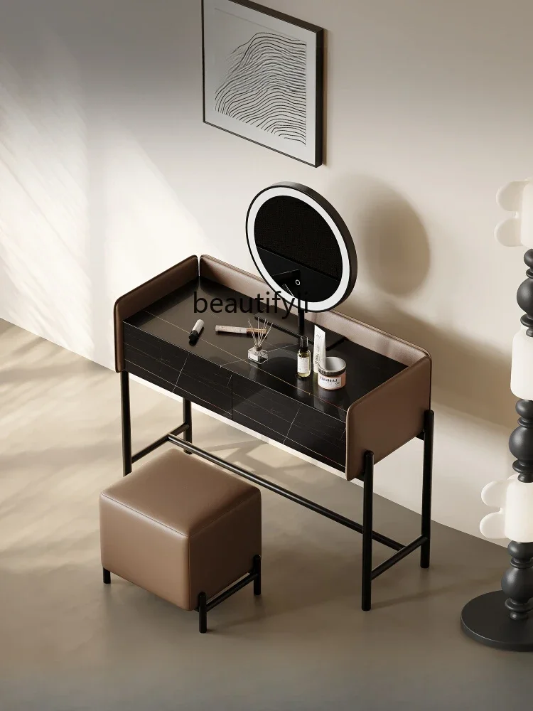 Saddle Leather Stone Plate Dresser Modern Minimalist High-End Makeup Table Storage Minimalist Design