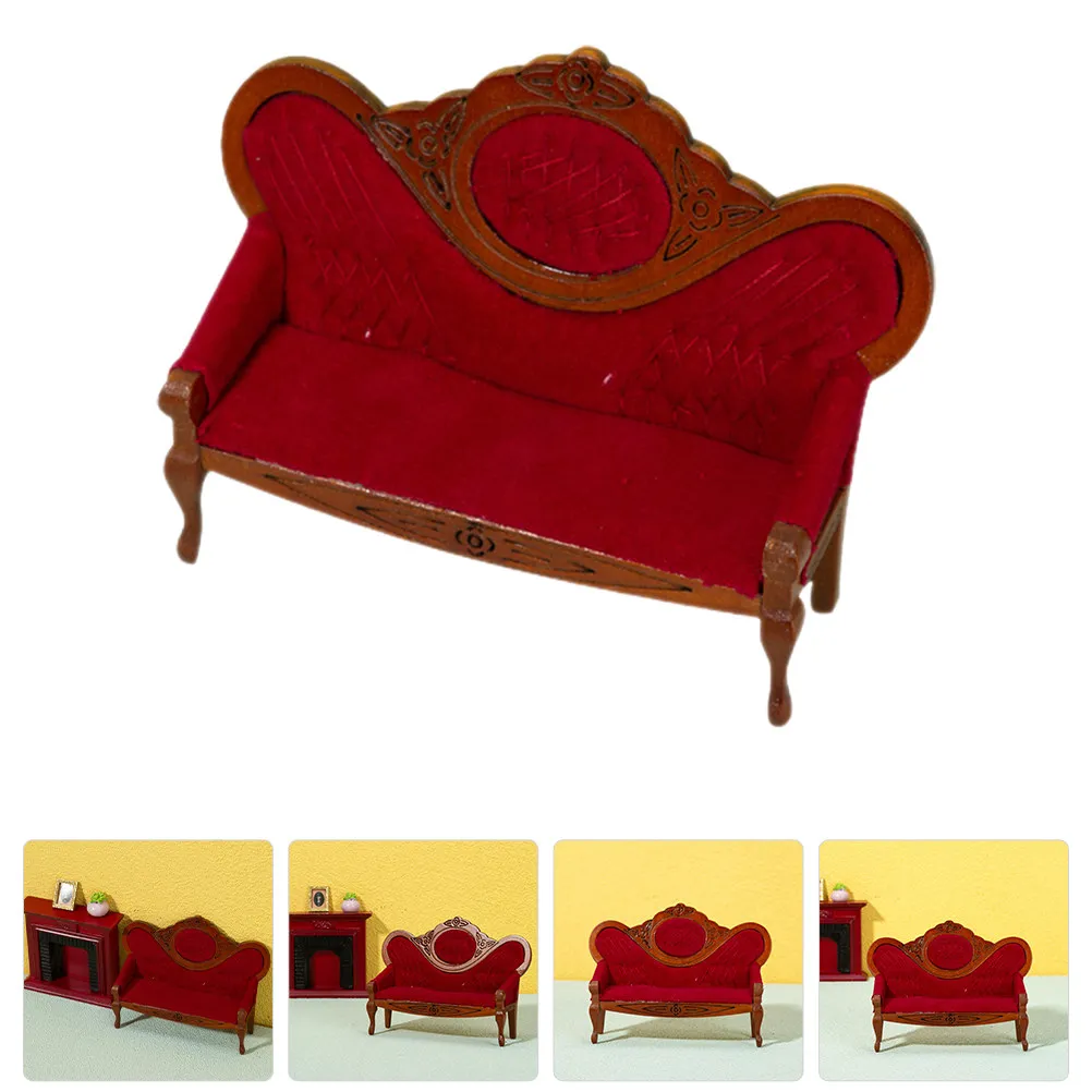 

1:12 Scale Miniature Wood Sofa Vintage Aesthetic Fine Craftsmanship Tiny House Furniture Elegant Mini Decoration for Adult