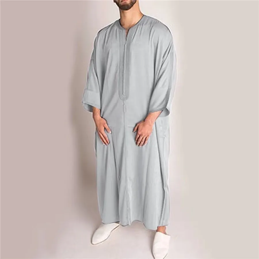 Kaftan for Men Arabic Muslim Robe Men\'s Jubba Thobe Embroidered Saudi Arabia Islamic Ethnic Abaya Fashion Loose Casual Clothing