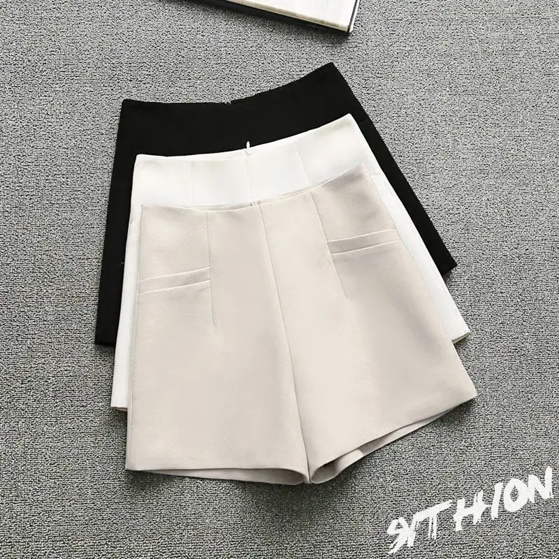 

2023 summer new Korean high-waisted A-line wide leg shorts for women to wear slimming plain color suit casual pants