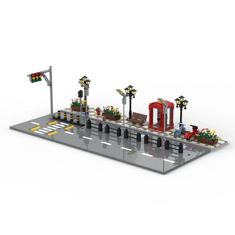 Building blocks 60304 Urban road floor road T-type road plate street light luminous bridge pedestrian straight