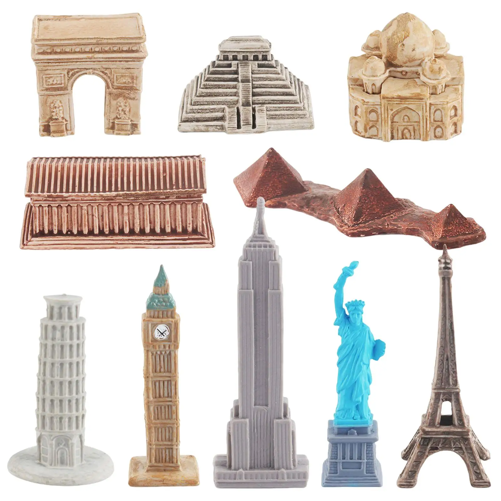 10 Pieces Landmark Buildings Miniature Model 3D Architecture Model for Collection