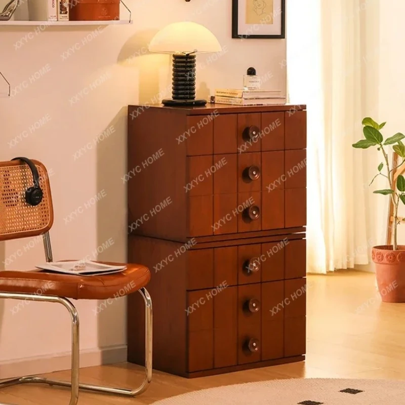 X-S  Medieval solid wood module chest cabinet bedroom household drawer cabinet retro creative storage storage TV cabinet HG
