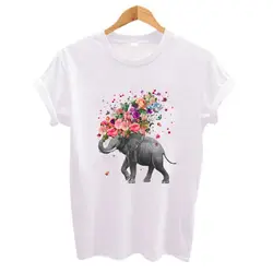 Elephant flowers Funny Printed Women T Shirt Summer New Arrival Plus Size t-shirt Fashion all-match Short Sleeve Tshirt Tops