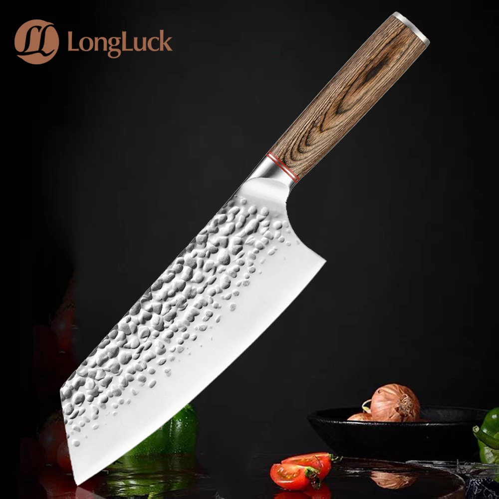 Stainless Steel Chef'S Knife Forged Hammer Pattern Nonstick Meat Cleaver Slicing Santoku Utility Vegetable Kitchen Cooking Knife