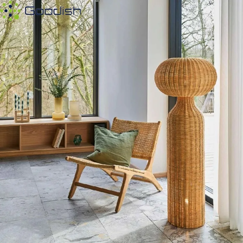 

Modern Minimalist Nordic Wicker Ratten LED RGB Controler Art Hand-Knitted Floor Lamps for Restaurant Home Decoration Chandelier