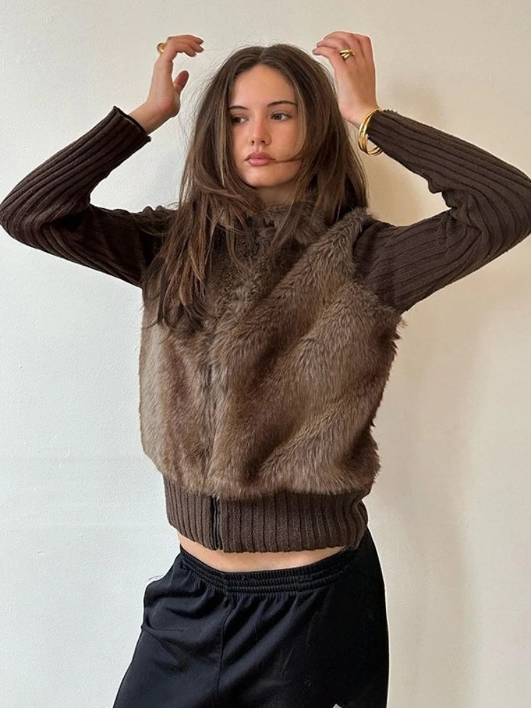 

FDYOUI модные повседневные лоскутные пальто с отложным воротником для женщин 202, осень-зима, коричневая верхняя одежда на молнии с длинными рукавами, женские топы