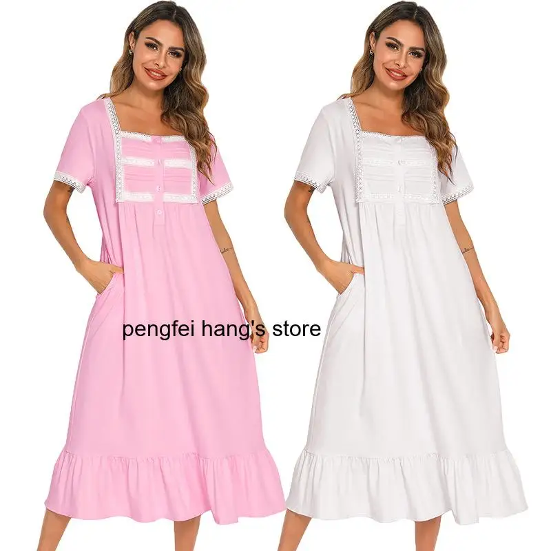 Victoria Style Loose Sleep Dress 2026 New Spring Summer Women Short Sleeve Pajamas Casual Home Loungewear Sweet Nightdress
