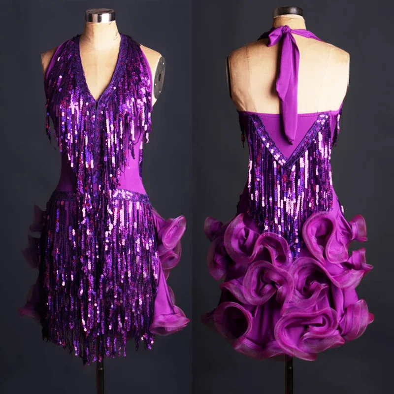 latin dance dress green professional costume for women fringe samba costume colorful womens ballroom competition dresses tassels