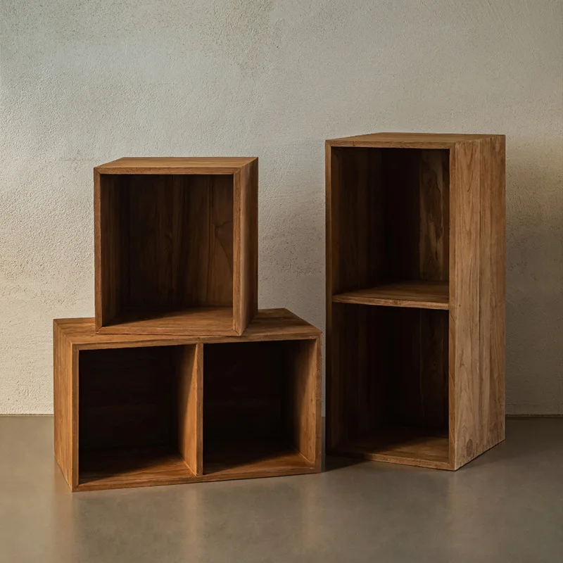 Wabi Wabi Sansan Wind Square Wooden Dump Flower Shelf Bookshelf Japanese Coffee Table Side Table