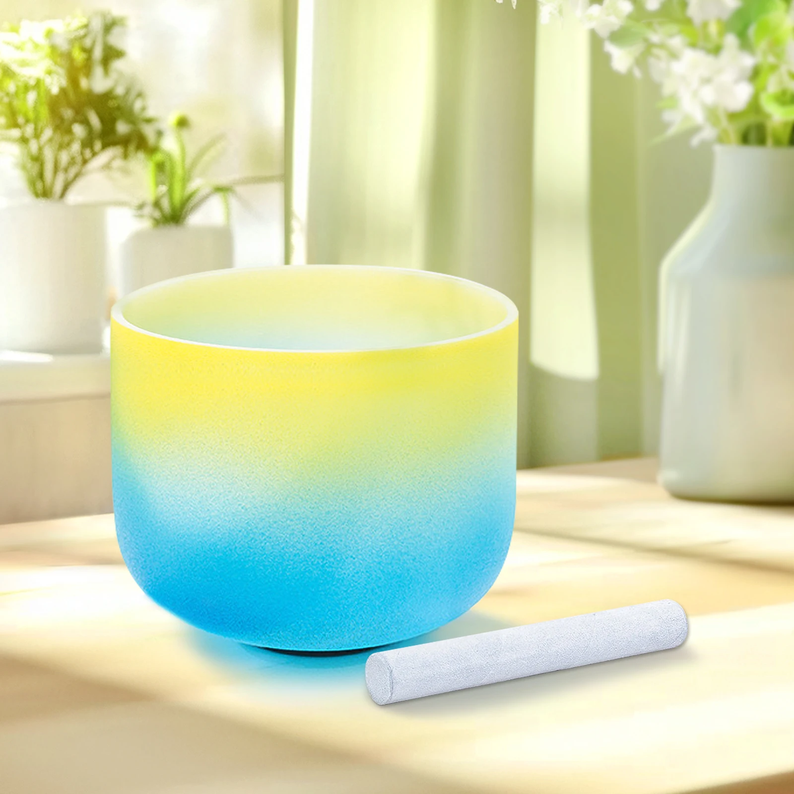 

Hey-eun 10inch Hey-eun Blue and Yellow Colored Quartz Singing Bowl for Yoga Meditation Sound Healing with Free Rubber Malle