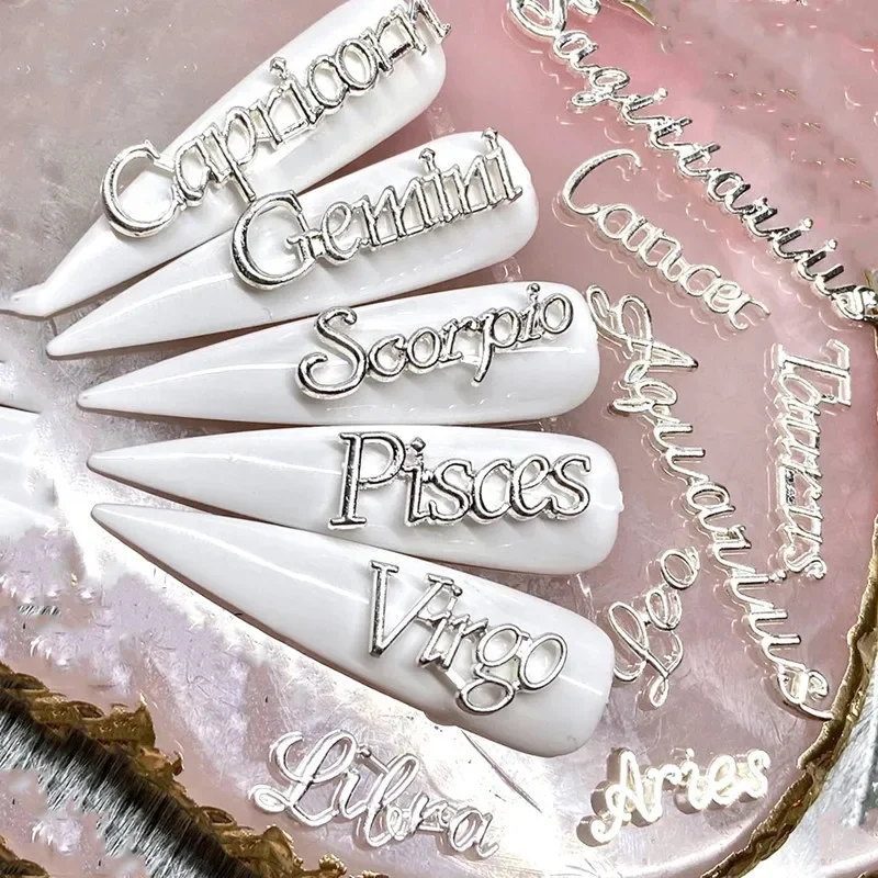 

12Pcs Zodiac Alphabet Constellation Nail Charms 3D Alloy Flatback DIY Jewelry Accessories for Nail Art