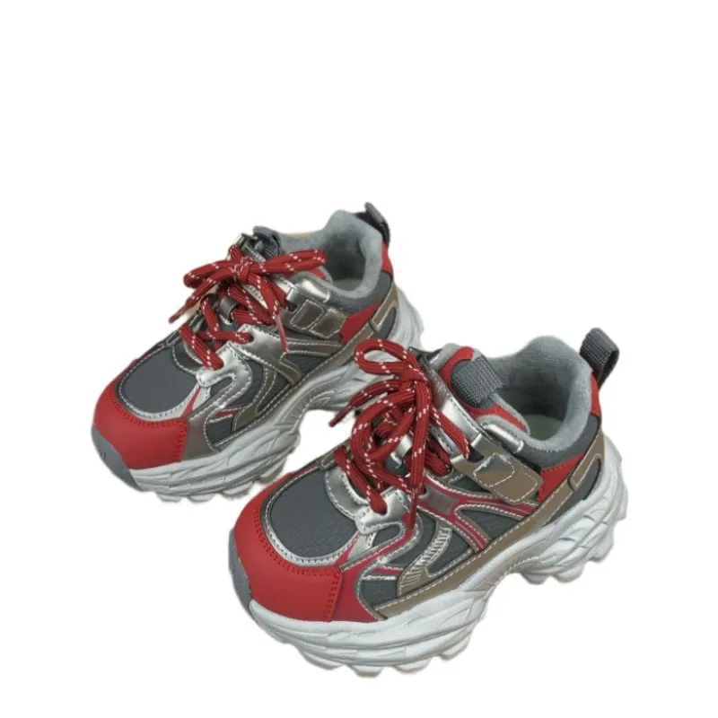 

Детские серые, красные туфли для папы, новинка зимы 2024, теплая повседневная обувь для мальчиков и девочек, модная универсальная студенческая спортивная обувь, размер 26-37