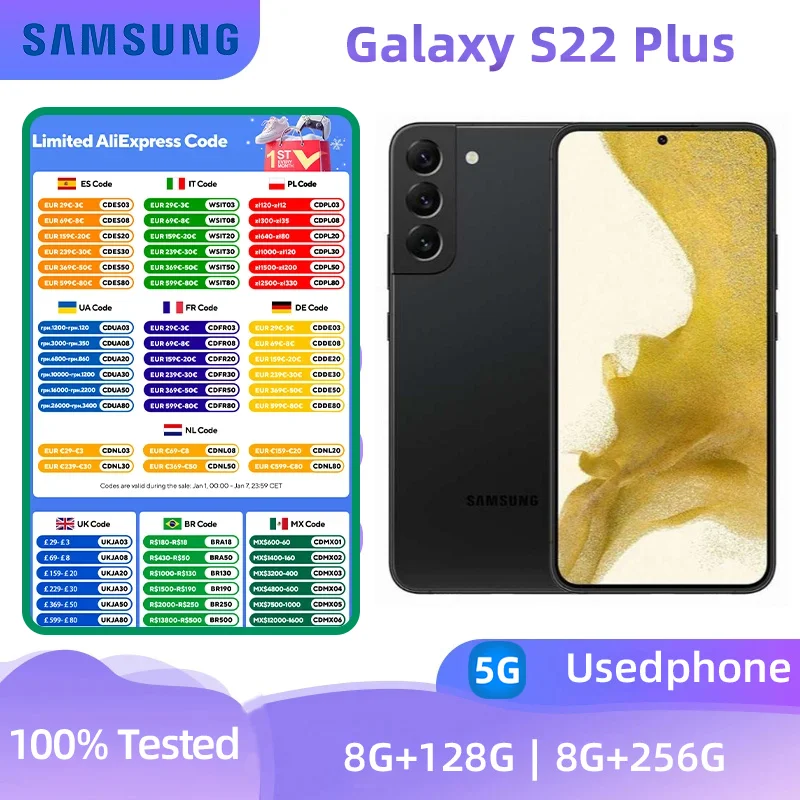 Samsung Galaxy S22 Plus S22+ 5G 128GB/256GB S22 Plus Snapdragon 8 Gen 1 Octa Core 6.6