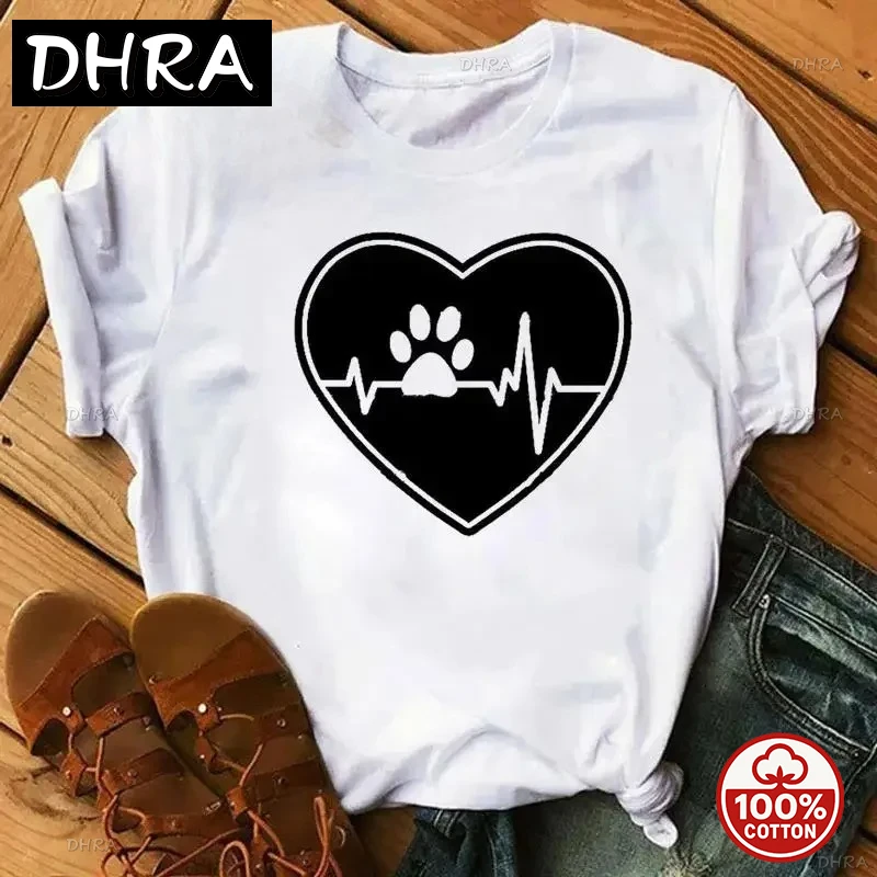 

Cartoon Colorful Heart Dog Paw Graphic Print T Shirt 90s Fashion Casual Women Men Short Sleeve Plus Size T Shirt Unisex Hot Sale