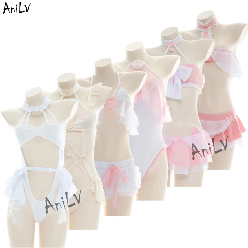 AniLV Beach Wedding Bride Series Swimsuit Bodysuit Bikini Anime Costume Lolita Girl Chiffon Pajamas Lingerie Uniform Cosplay Set