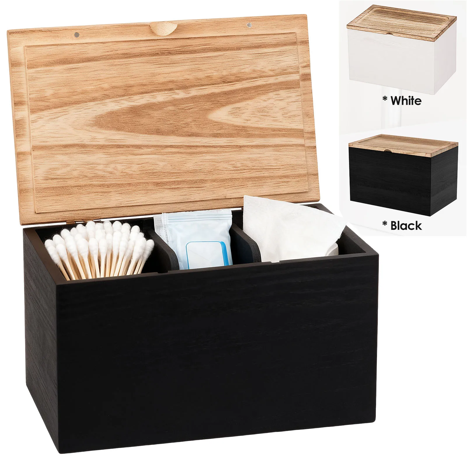 Holz-Tamponhalter, Aufbewahrungsbox für Damenbinden mit Deckel und 2 Herausnehmbaren Trennwänden, Damenhygiene-Organizer für Küche und Bad