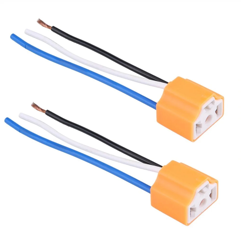 2Pcs Female Connector Headlight Connector Ceramic 3-Pin H4 Bulb With Copper Wire High Temperature Resistant Headlight Lamp