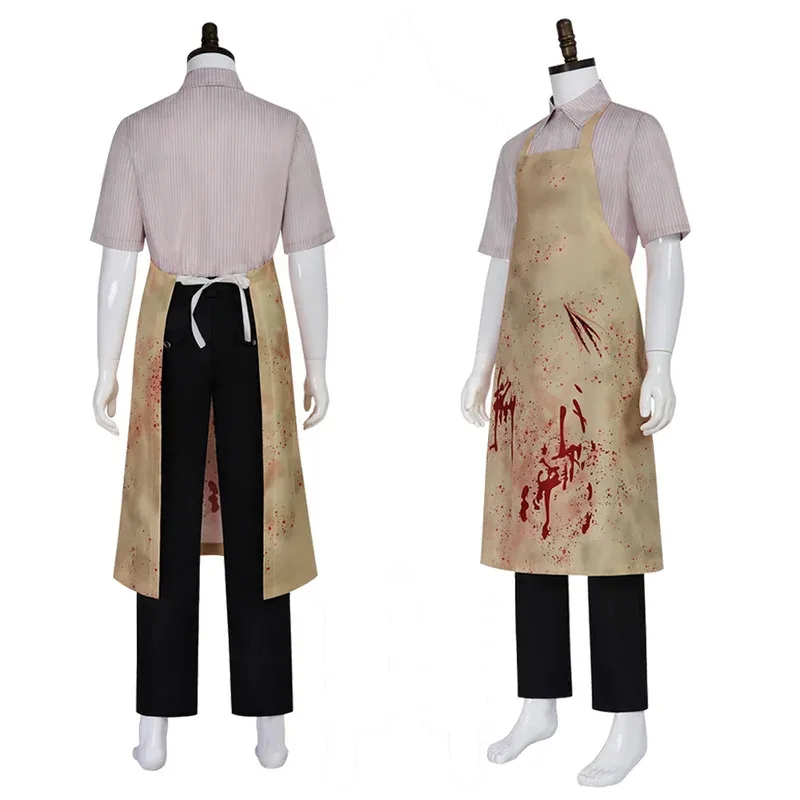 怖い肉屋コスプレファンタジー血プリントエプロン服ホラーステージパフォーマンス衣装変装成人男性ロールプレイ衣装