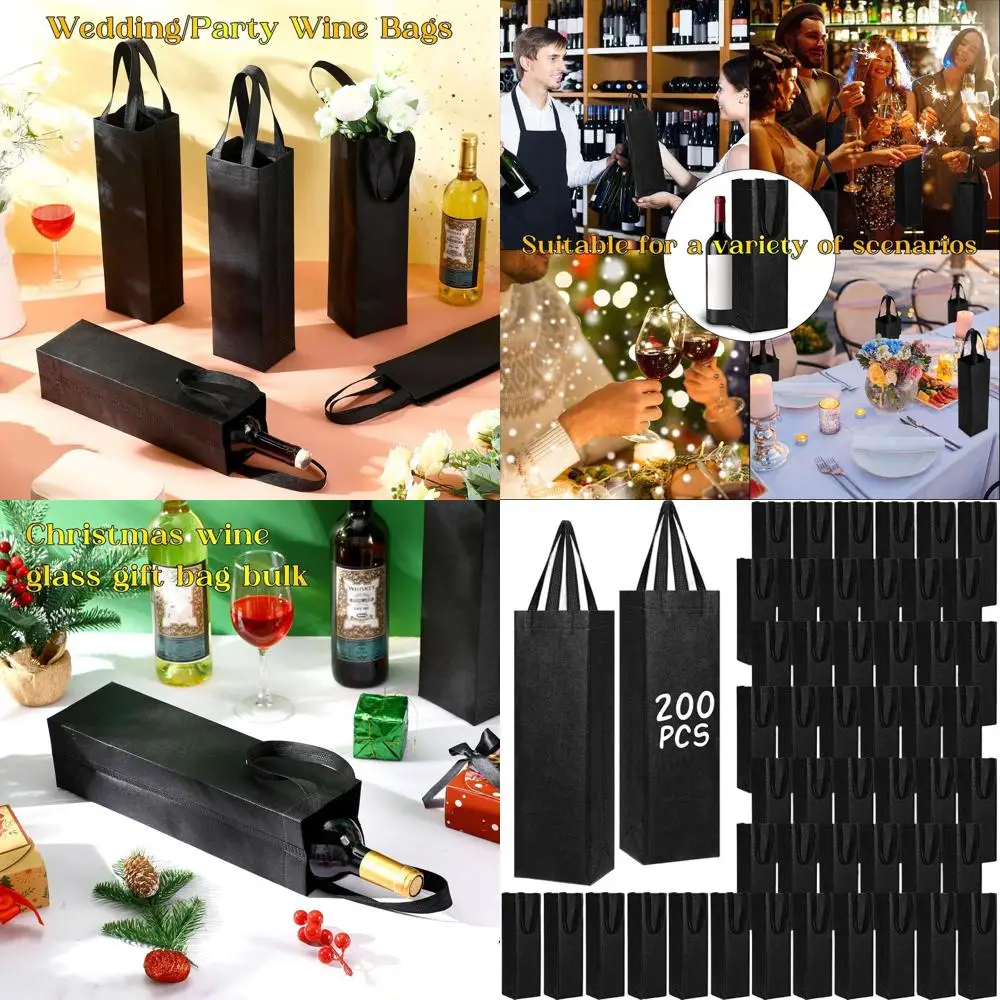

Reusable 200-Piece Small Wine Gift Bags with Handle, 13.8x3.5x3.9 Inches, for Bottles, Ideal for Birthdays, Weddings, Holidays