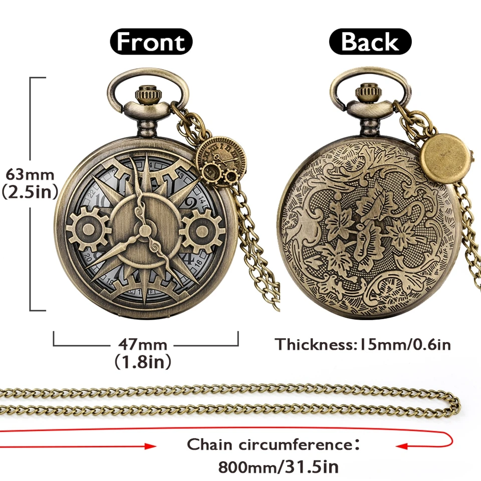 Oco engrenagem analógico roda carretel design relógio de bolso de quartzo steampunk colar camisola corrente pingente relógio com engrenagem acessório 2022