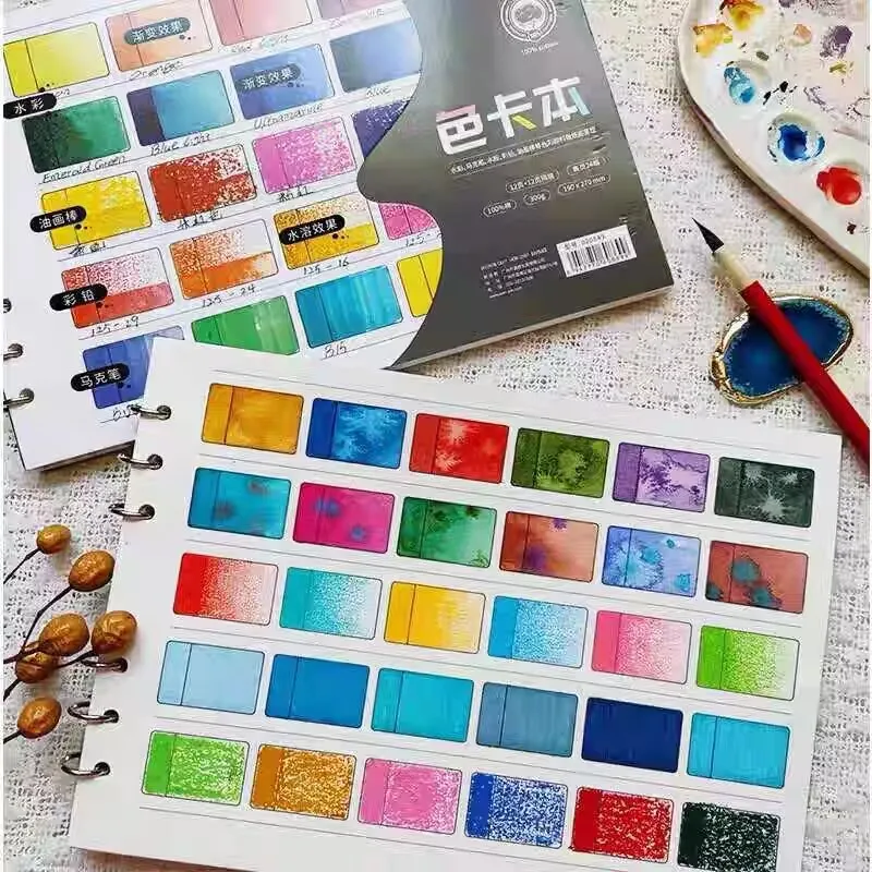 

Watercolor Swatch Book, 12 Sheets, 100% Cotton, 300gsm, Acid-Free, Color Diary for Pastels,Watercolor,Gouache and More