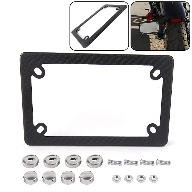 Suitable for US standard 4-hole motorcycle license plate frame, matte dry carbon, US standard license plate holder