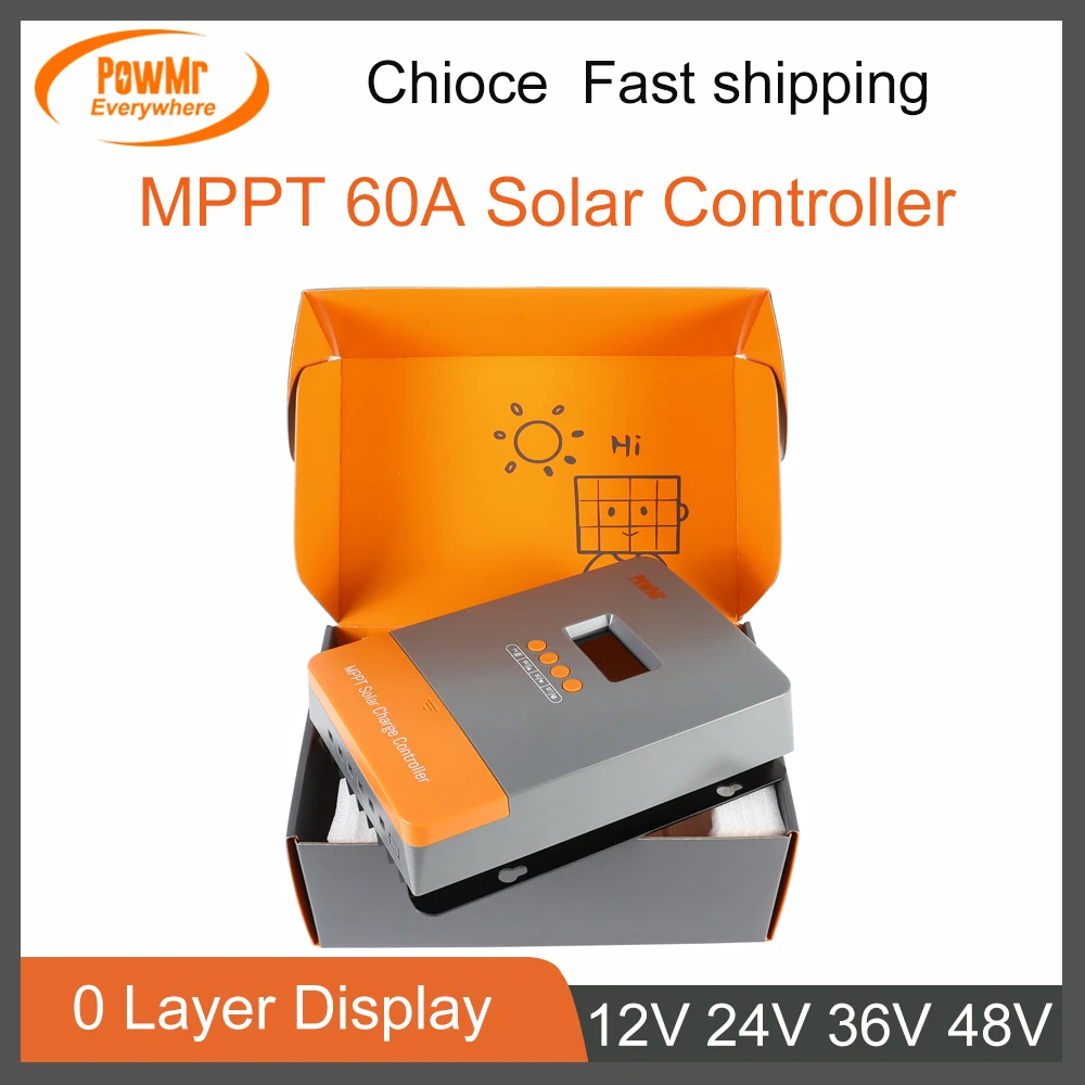 

PowMr 60A MPPT Solar Charger Controller 12V 24V 36V 48V LCD Blacklight Max PV 150V for Vented Sealed Gel and Lithium batteries