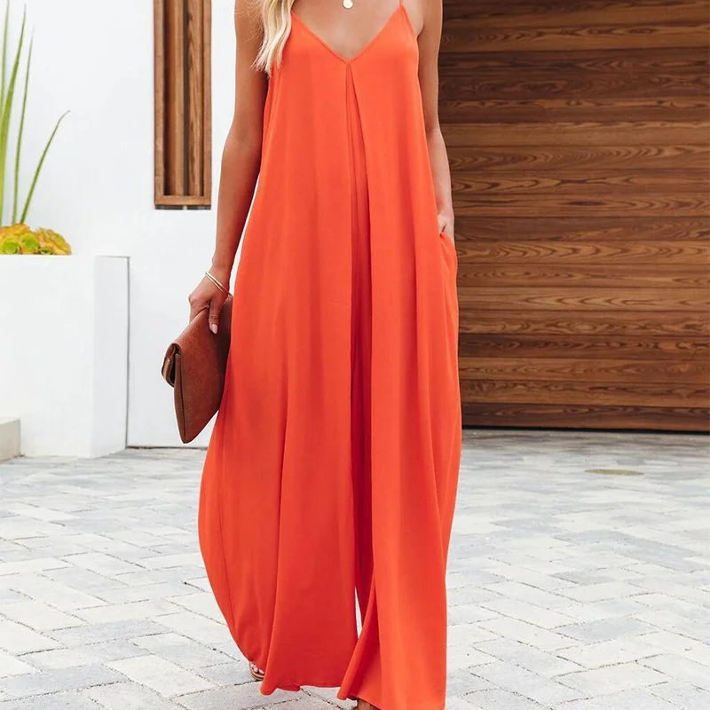 2023 Summer New Simplicity Commute Solid Color Sleeveless Elegant Loose Fashion Casual Temperament Versatile Women's Jumpsuits