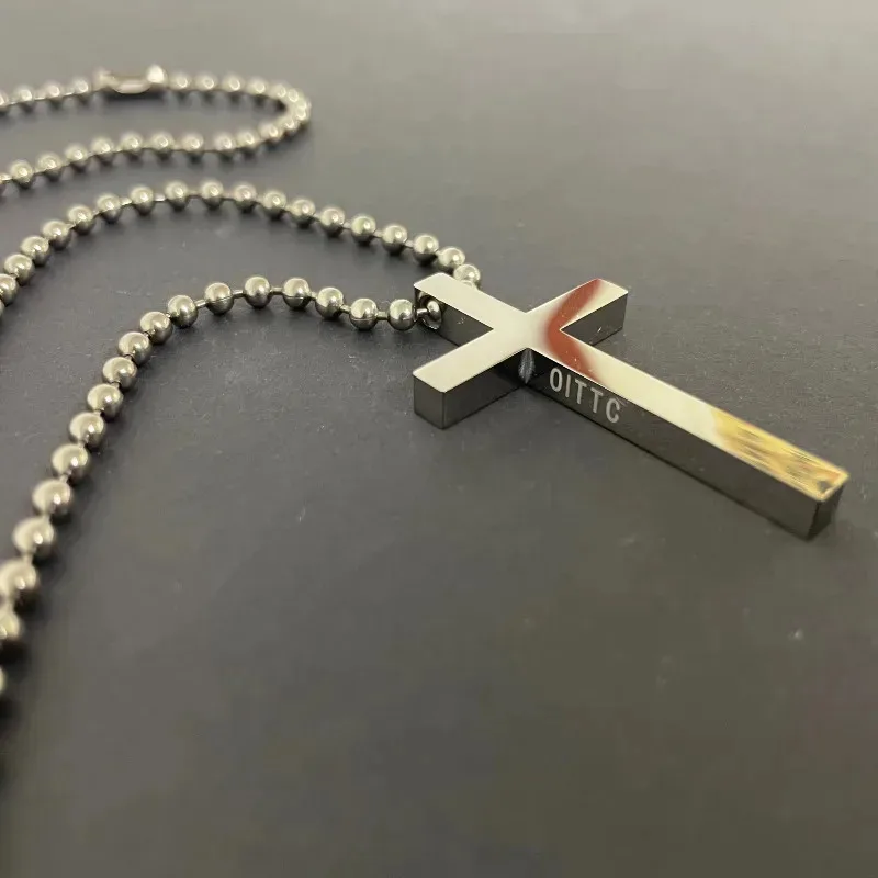 

OITTC 3mm Wide Pure Titanium Bead chain with Glossy Pure Titanium Cross Ultra Light Anti Allergic Man Woman Necklace Classic