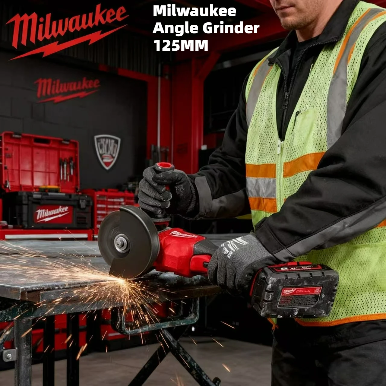 

18v Milwaukee Angle Grinder 125MM Polishing Cutting Machine Grinder Paddle Switch NoLock High Power Electric Cordless Power Tool