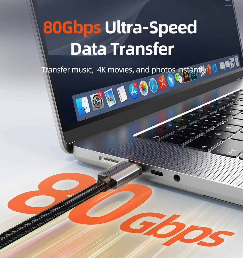 CABLETIME USB4 V2.0 Kabel 80Gbps Datenübertragung 8K@60Hz 240W Ultra-Speed PD 3.1 Geflochtene Ummantelung für Handy, Monitor, PS5 – Detail 3