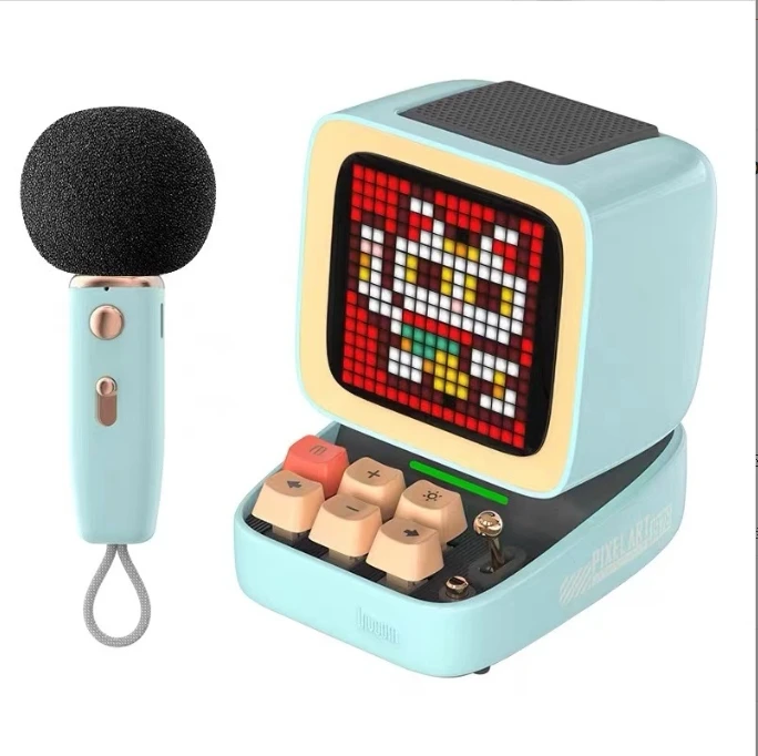 Ditoo-Mic Pixel Art Portable BT Speaker for PC with Wireless Karaoke Microphone BT5.0, Retro Design