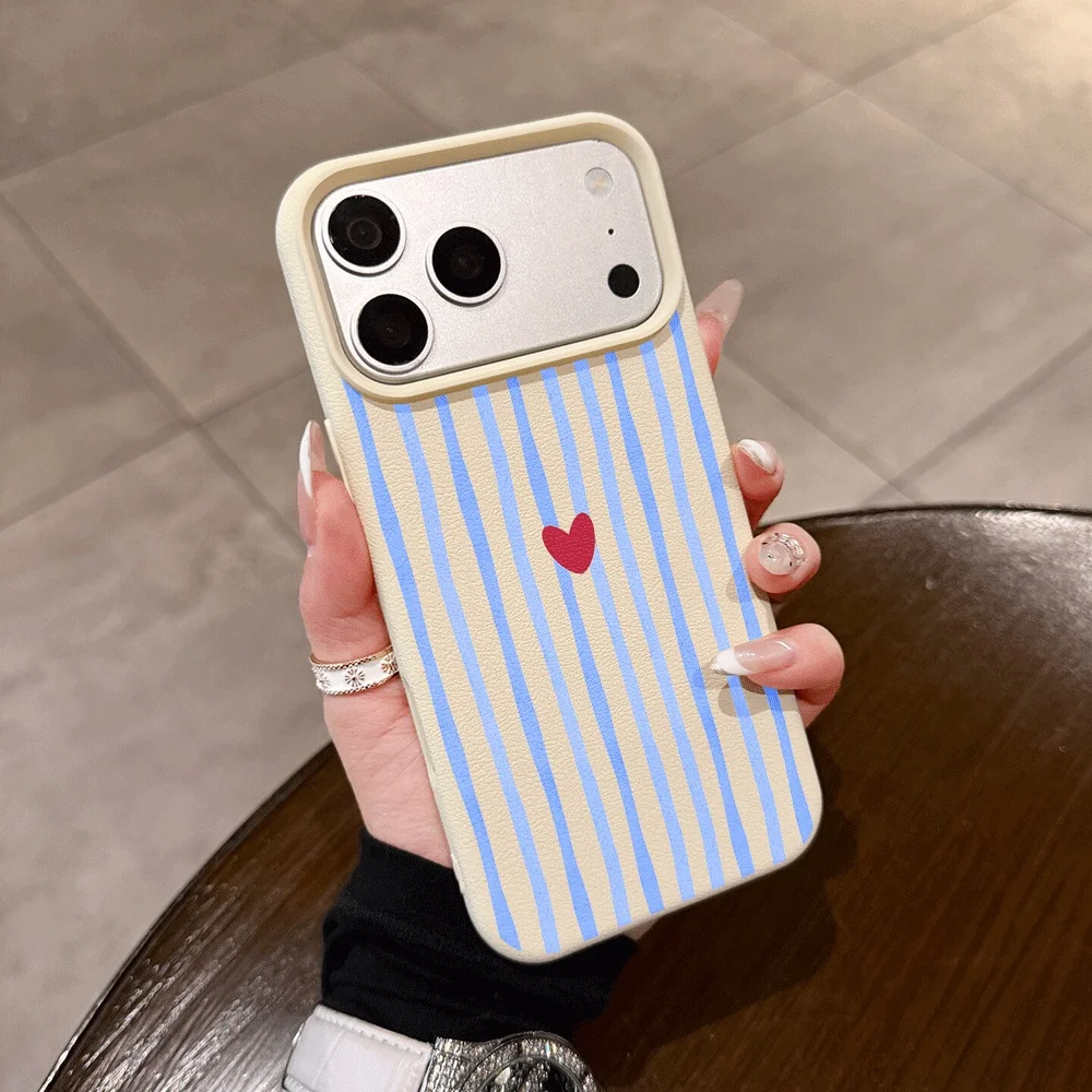 Vertical Stripes Hearts Phone Case For iPhone 17 16 15 14 1317 16  12 11 Pro Max 16 15 14 Plus 15 Pro 17Air Silicone Matte Cover