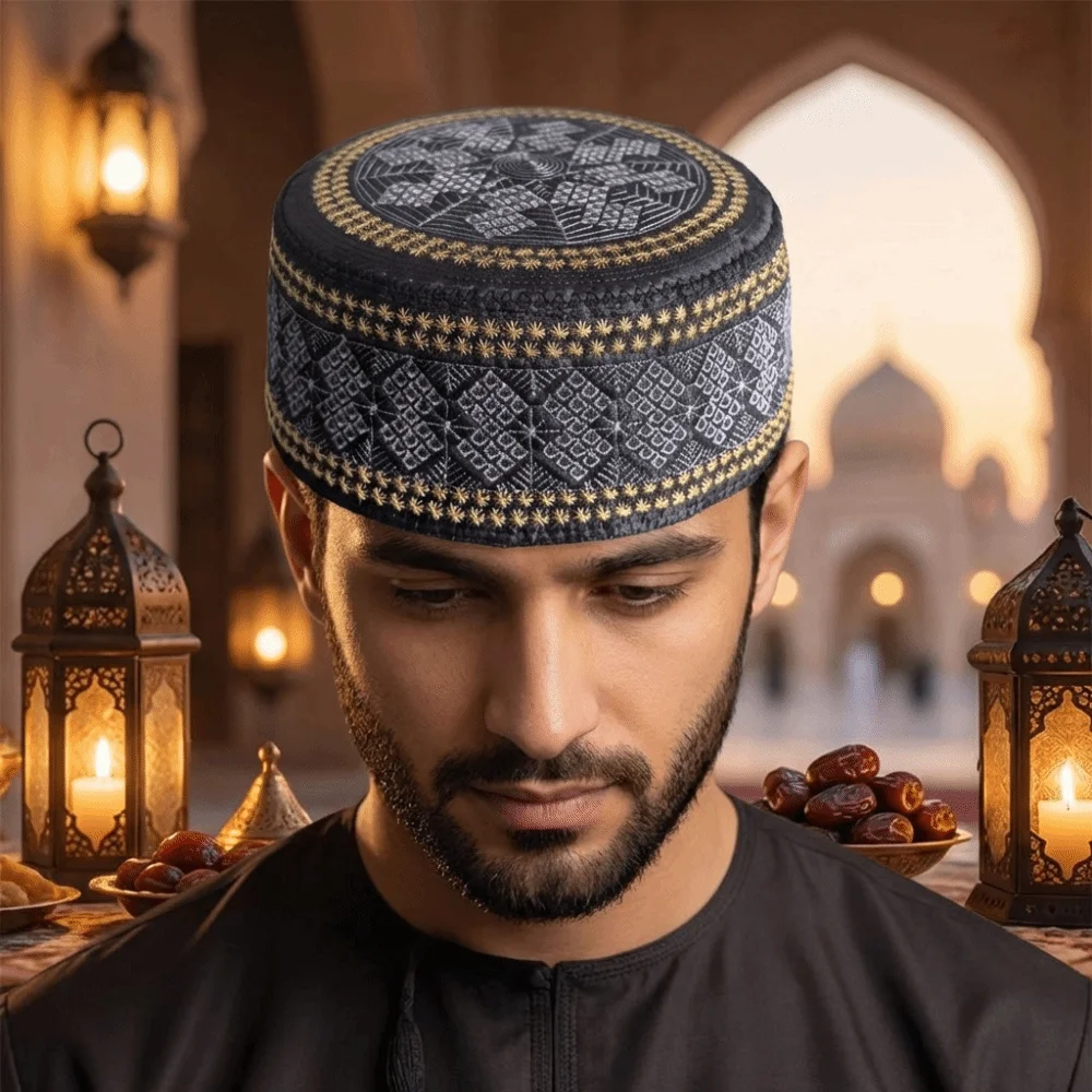

Turban Hats Ethnic Style Islam Flat Cap Round Thin Worshipping Hat Comfortable Breathable Embroider Bonnet Beanie Men