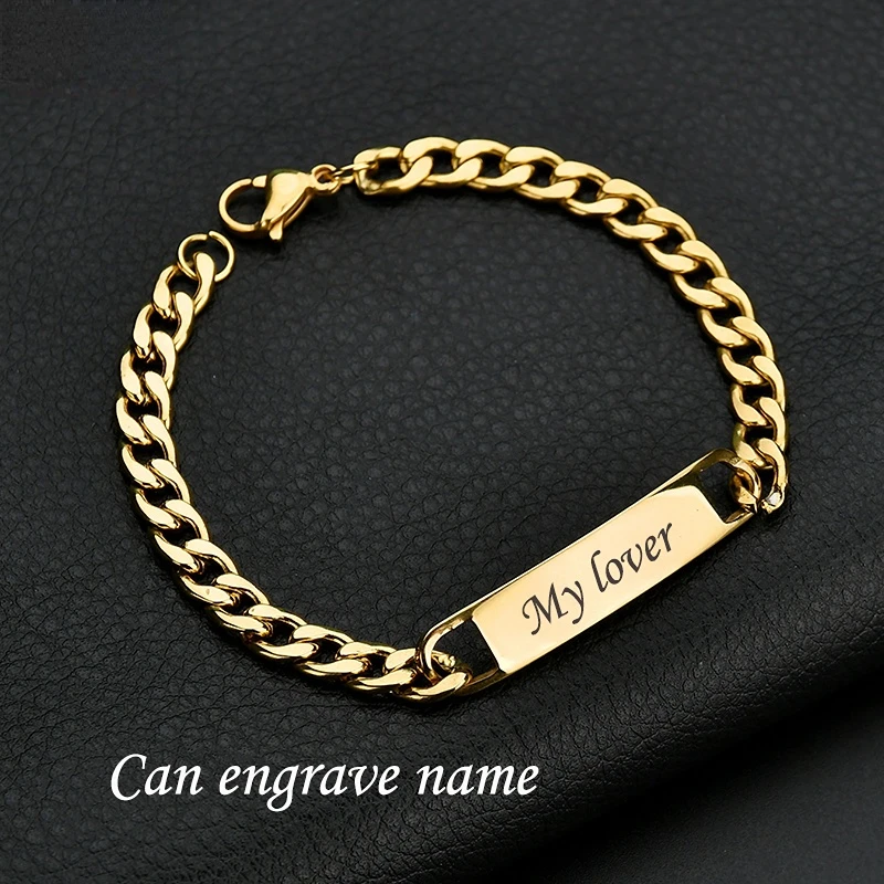 

Fashion Customized Words Bar Chain Bracelet For Men Stainless Steel Adjustable Engraving Name Bangle Party Jewelry Free Shipping