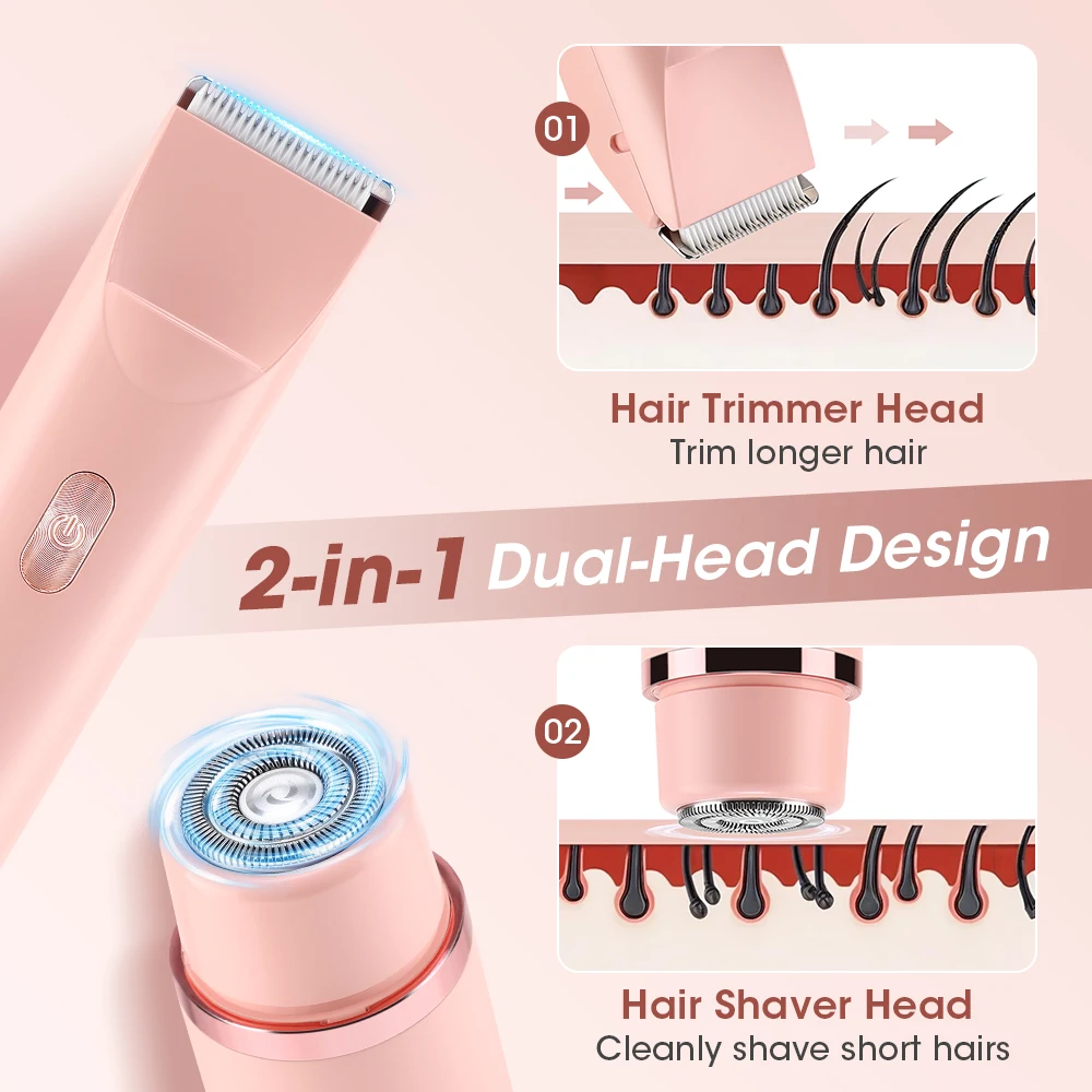 2-in-1 Elektrorasierer für Frauen, wasserdichter Bikini-Trimmer mit zwei Köpfen, Körper- und Gesichtshaarentfernung, Damenrasierer, Körper-Epilierer – Detail 2