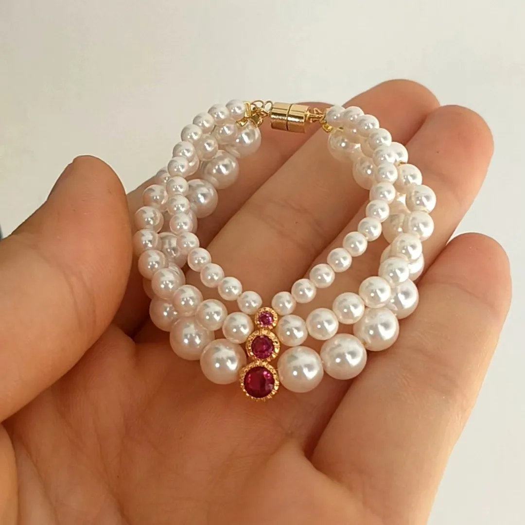 Doll Accessories Classical Style White Zircon Red Zircon Necklace 1/3 BJD Pearl Necklace Free Shipping