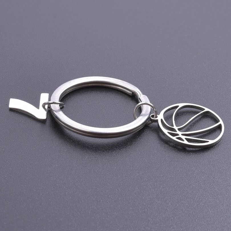 0-9 Number Charm Hollow Basketball Pendant Keyring Stainless Steel Key Rings For Women Men Accessories Jewelry Anniversary Gift