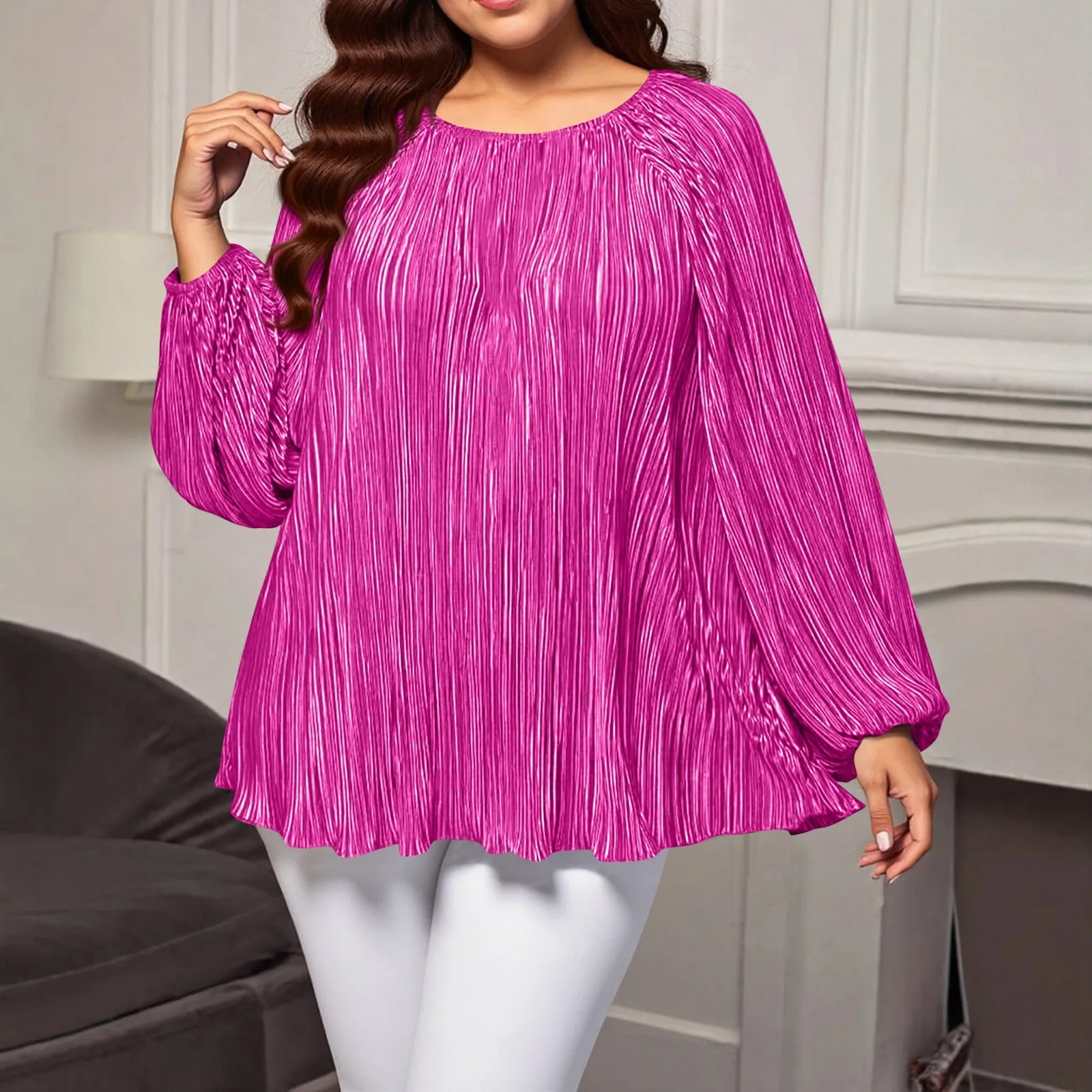 

Women's Summer Casual T-Shirt Loose Outdoor Plus Size Breathable Short Sleeve Pearl Pleated Fashionable Commuting T Shirt
