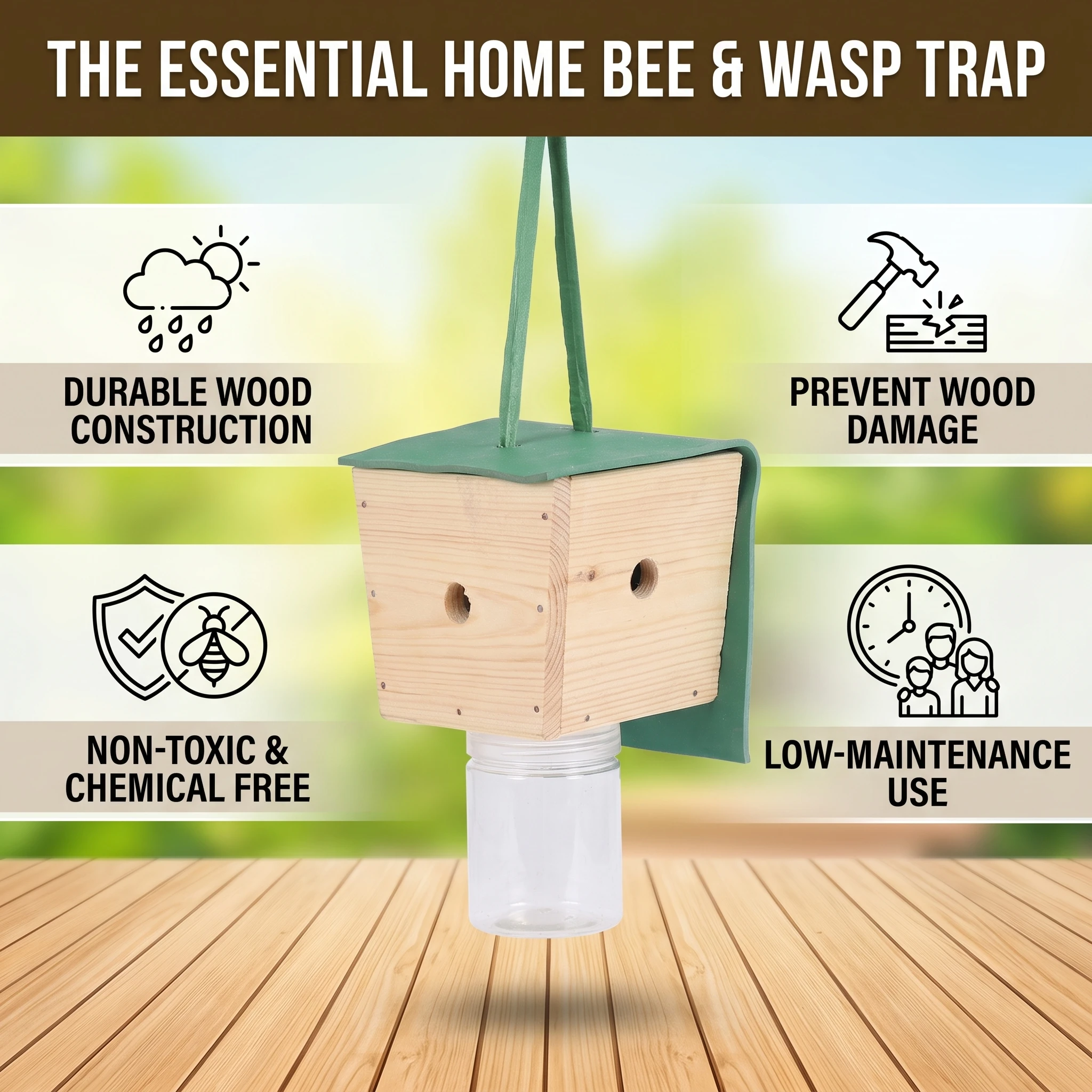 Hanging Bee and Wasp Trap Reusable Insect Catcher Outdoor Indoor Hornet Bee Trap Backyard Garden Pest Accessory
